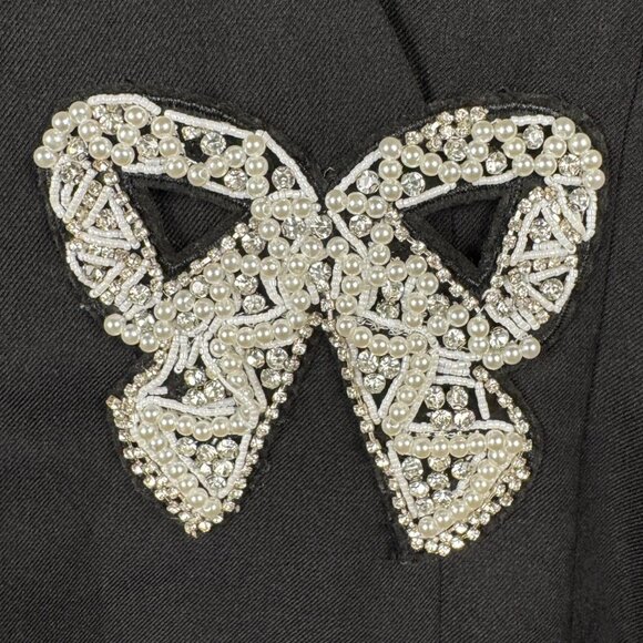 Hyacinth House Beaded Bow Amal Mini Dress Small Black Holiday Cocktail NWOT - Picture 5 of 8